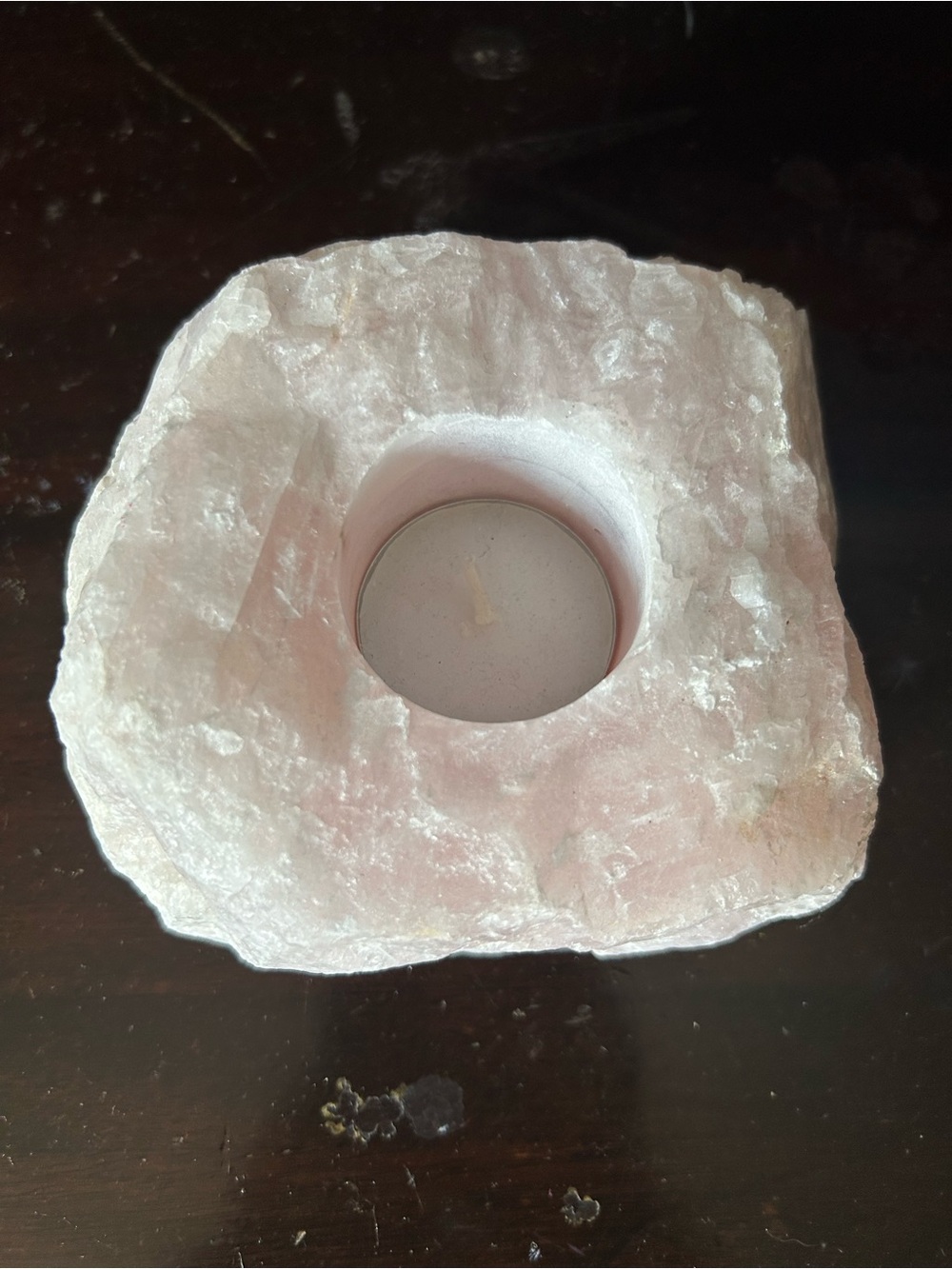 Rose Quartz Tea Light Candle Holder - Natural Pink Crystal Accent